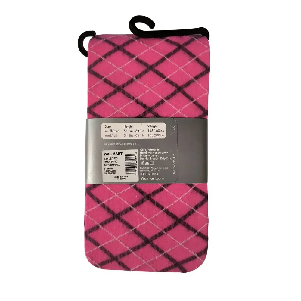 No Boundaries Fashion Tights Medium/Tall M/T Pink Gray White Argyle Diamond